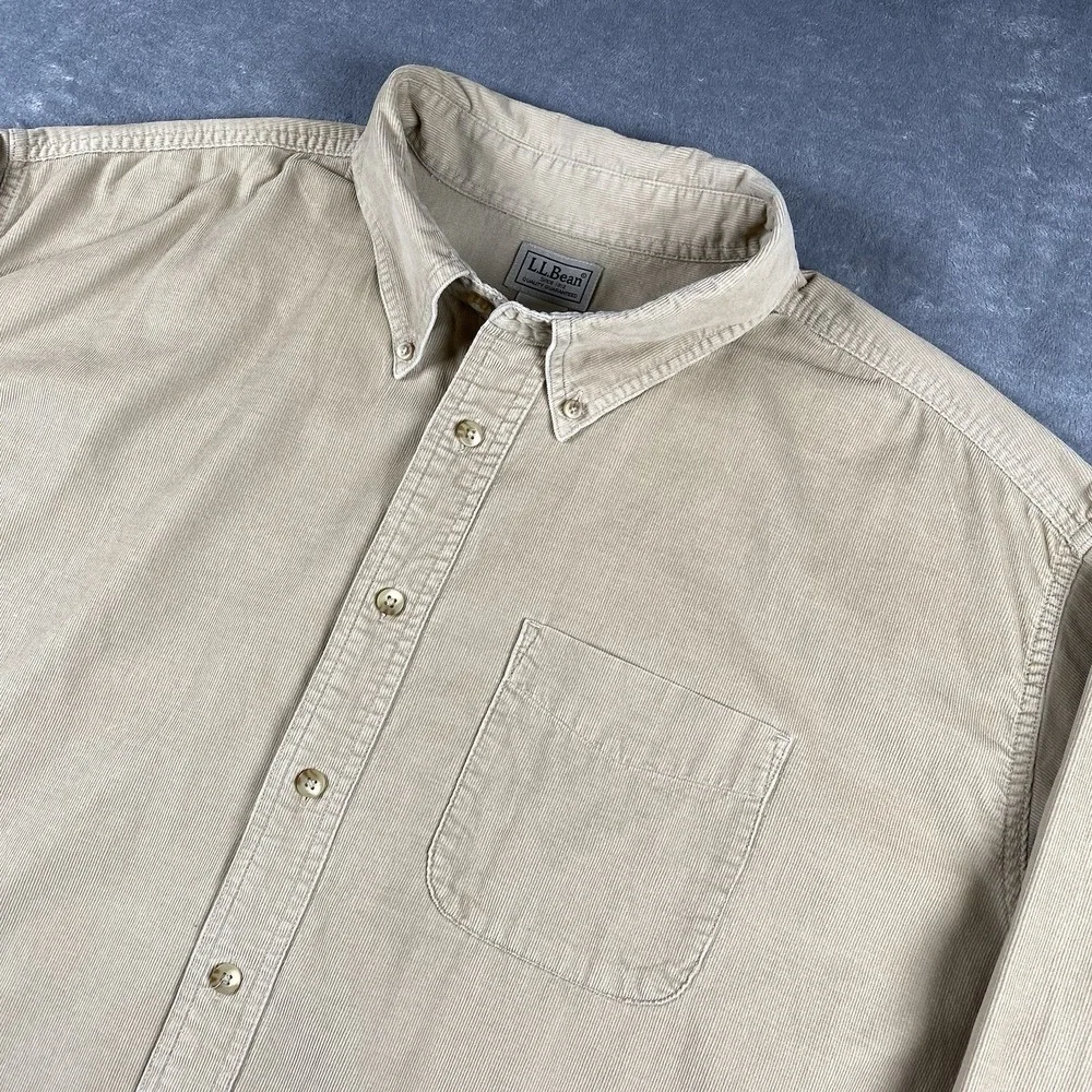 LL Bean Shirt Mens Size XXL Tall‎ Beige Long Sleeve Corduroy Button Down 0YQ71 - Picture 5 of 13